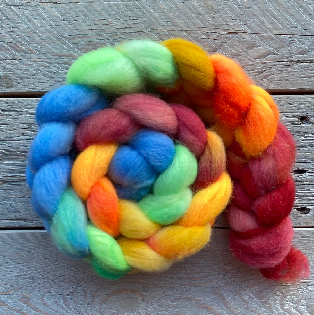 Sort of Rainbow dyed BFL Wool Roving